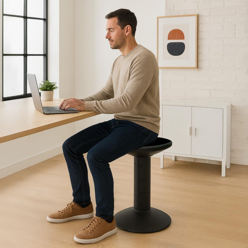 Storex Wiggle Stool â€“ Active Flexible Seating for Classroom and Home Study, Adjustable 12-18 Inch Height, Black (00300U01C) - Image 2